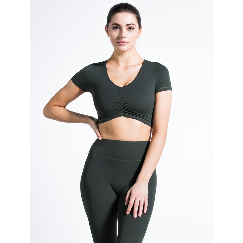 RUCHED NUDE TEE, DEEP FOREST