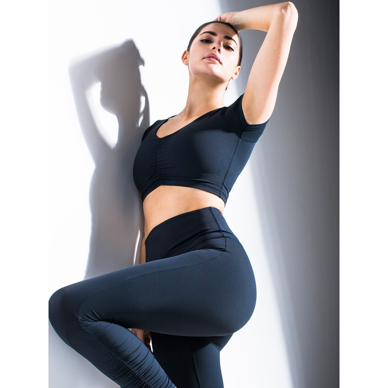 RUCHED NUDE TEE, MIDNIGHT GREY
