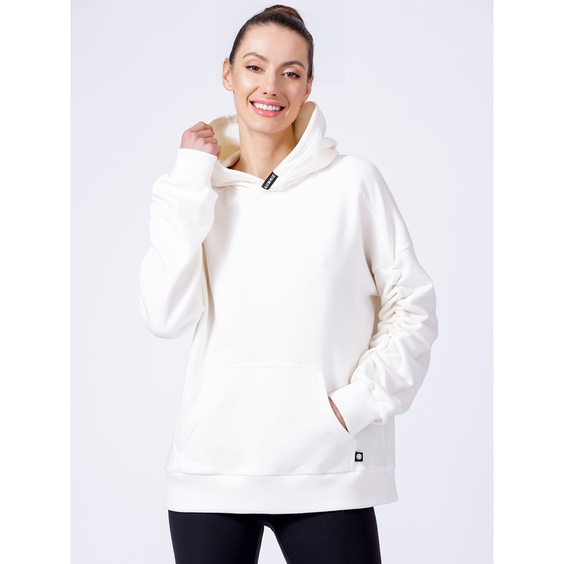 RUCHED RUNWAY HOODIE, WHITE