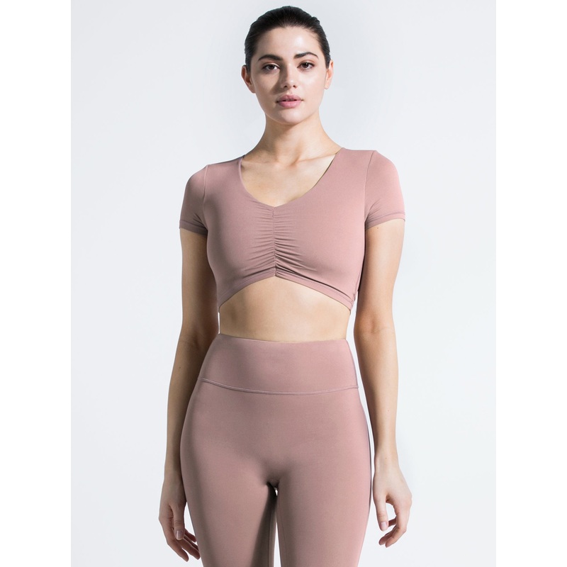 RUCHED NUDE TEE, ASH MAUVE
