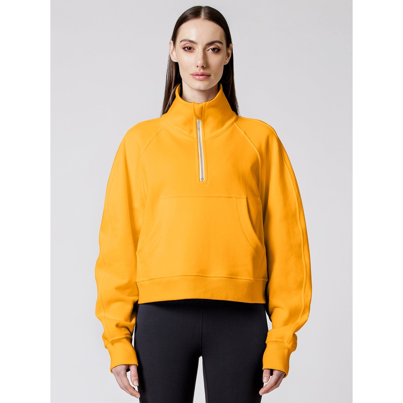 COLLARED HALF ZIP RELAXED SWEATSHIRT, YELLOW