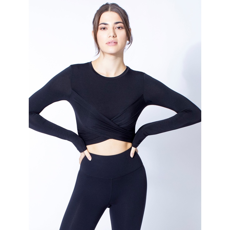 LONG SLEEVE CT WRAP TEE, BLACK