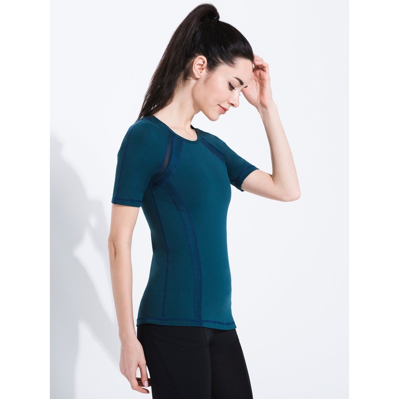 PLEATED MESH TEE, LAKE