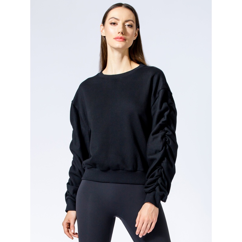 RUCHED RUNWAY SWEATSHIRT, BLACK