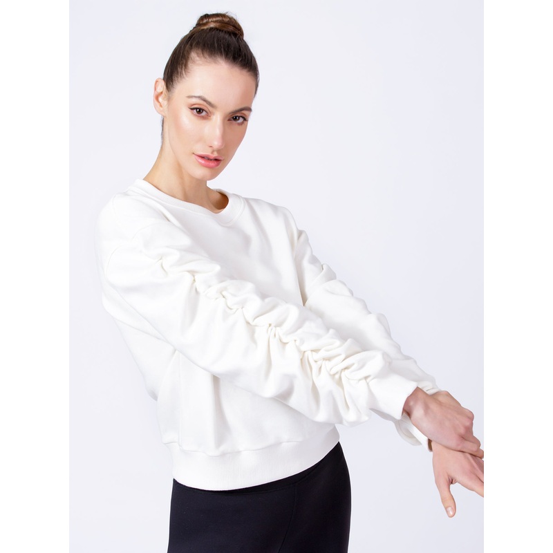 RUCHED RUNWAY SWEATSHIRT, WHITE