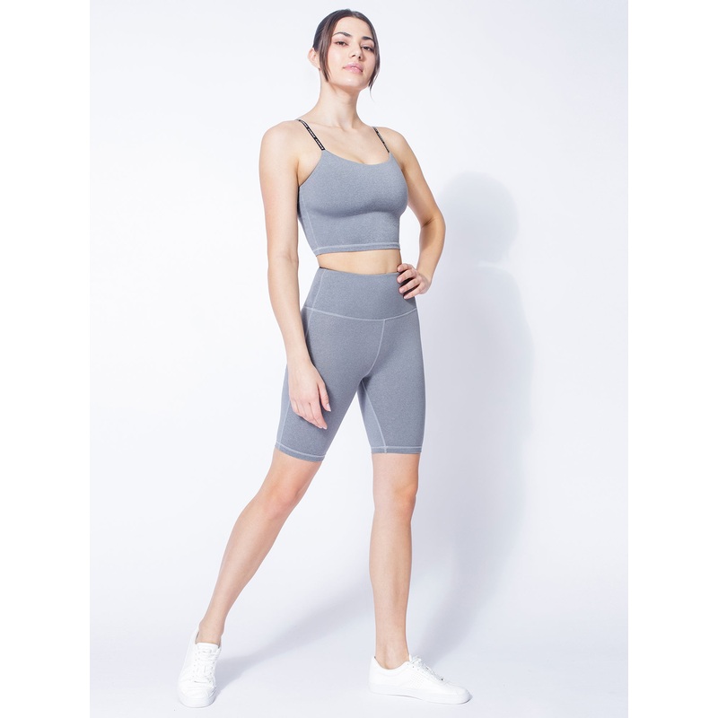 HIGH WAIST BIKER SHORTS, LIGHT HEATHER GREY