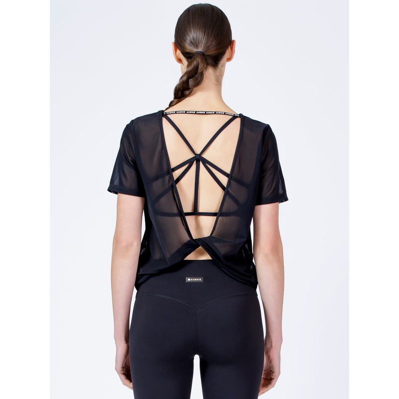 MESH TWIST TEE, BLACK MESH