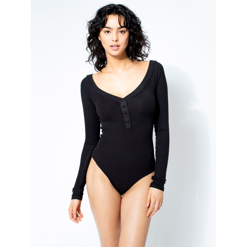 RIBBED BODYSUIT, BLACK