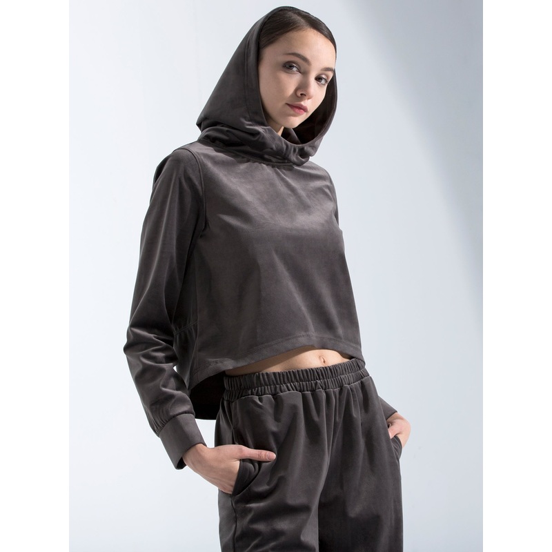 VELOUR HI LO HOODIE,GREY