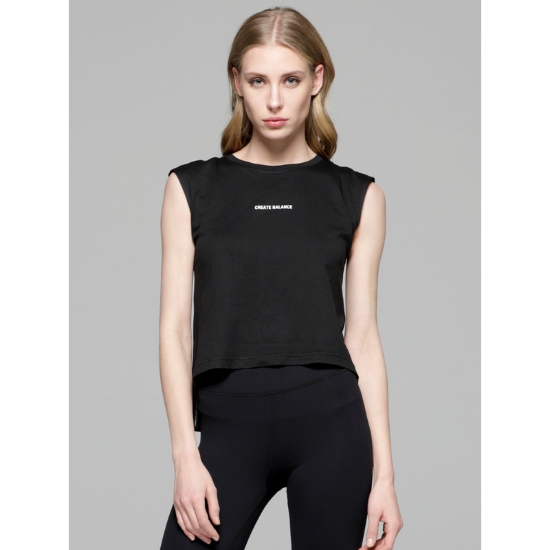 HI LO LOGO RIBBON TANK, BLACK