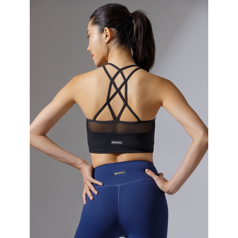 LABRYINTH CROPPED TANK, BLACK/BLACK MESH