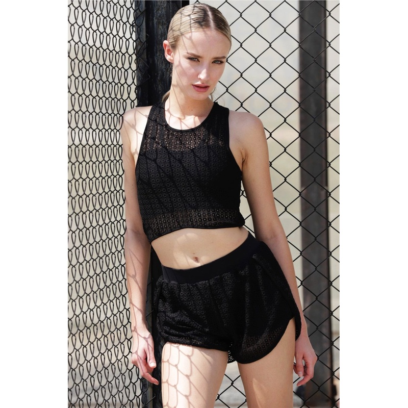 MESH LACE SHORTS, BLACK/BLACK LACE