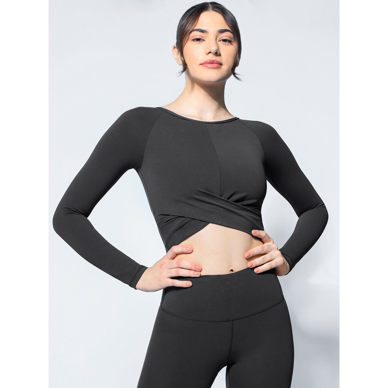 NUDE FRONT WRAP LONG SLEEVE TEE, LIMESTONE