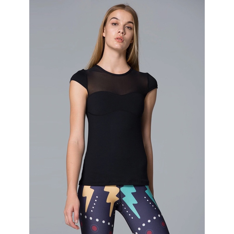 PEARL TEE, BLACK/BLACK MESH