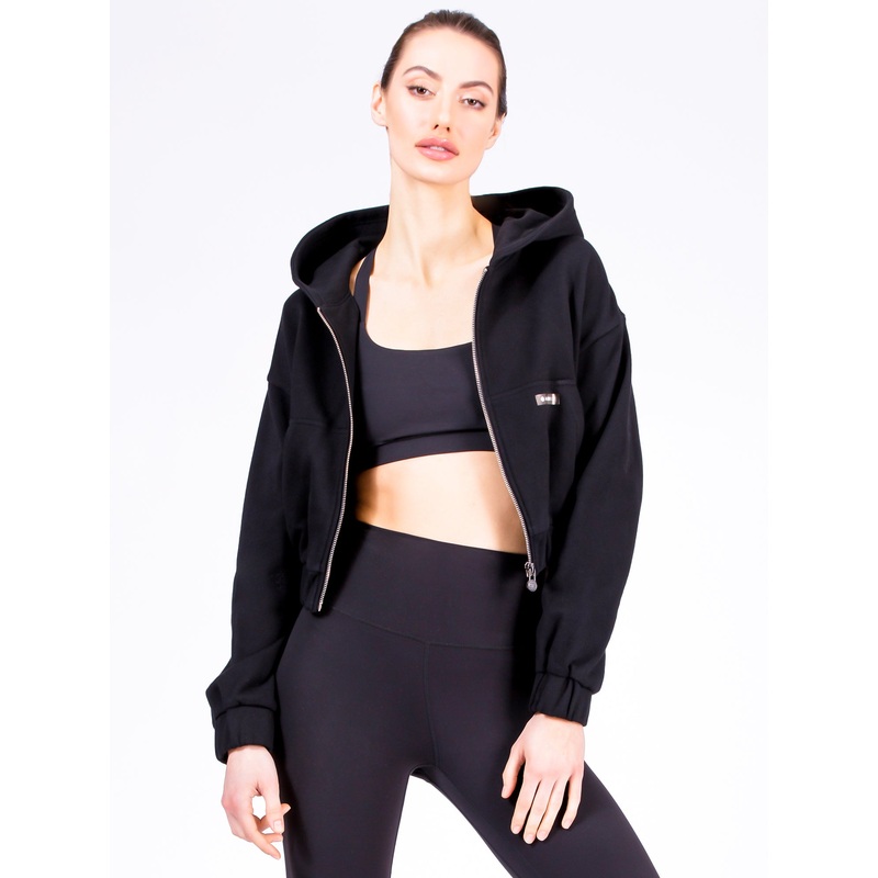 ZIP UP CROPPED HOODIE, BLACK