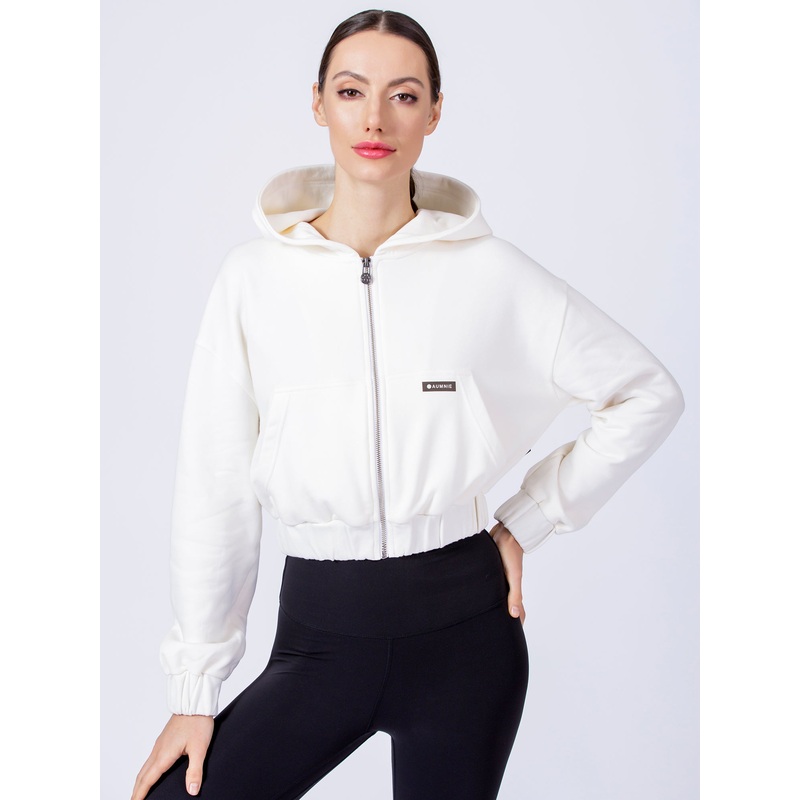 ZIP UP CROPPED HOODIE, WHITE