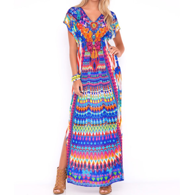 TRIBAL BEACH – Cap Sleeve Long Caftan