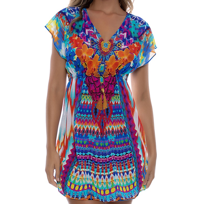 TRIBAL BEACH – Cap Sleeve Short Caftan