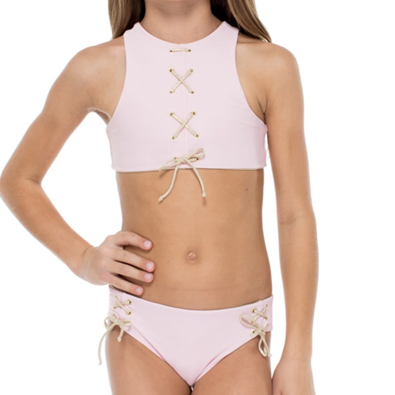 LA CORREDERA – Eyelets Lace Up High Neck Top Bikini