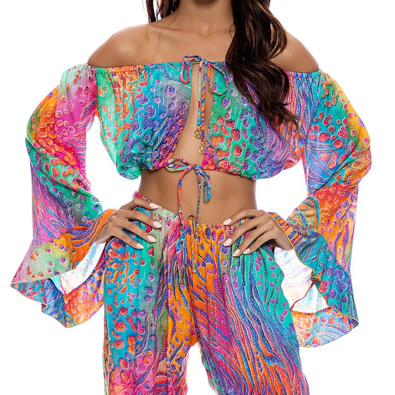 WILD WATERS – Off The Shoulder Ruffle Crop Top