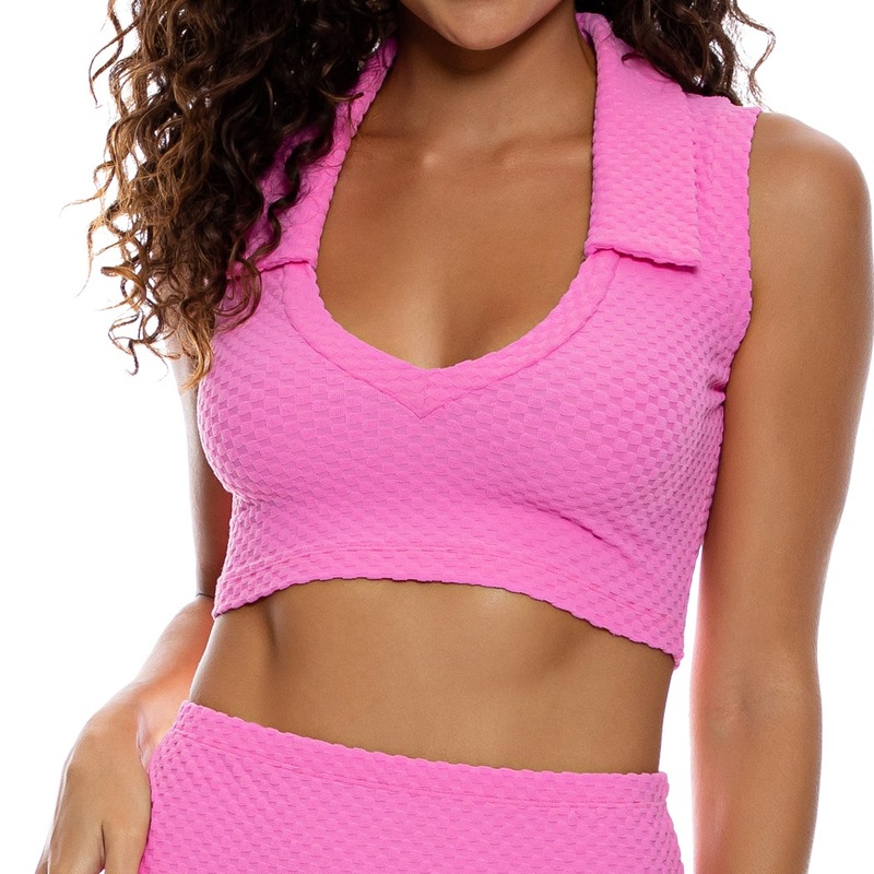 BEACH FUZZ – Deep V Polo Crop Top