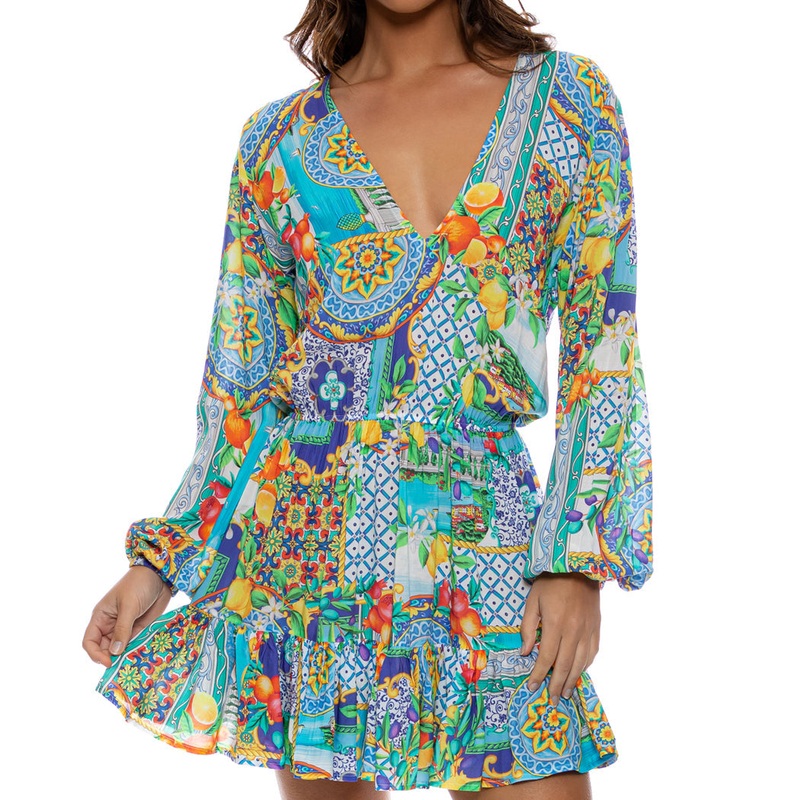 AMALFI – Deep V Frill Hem Dress