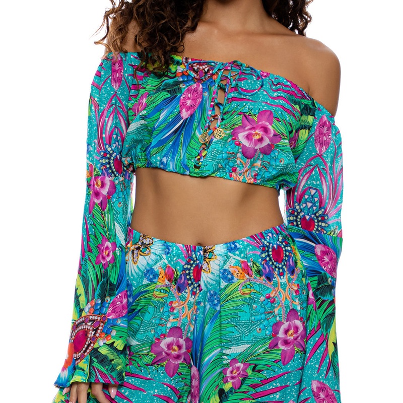HIDDEN GEMS – Laced Up Off The Shoulder Crop Top
