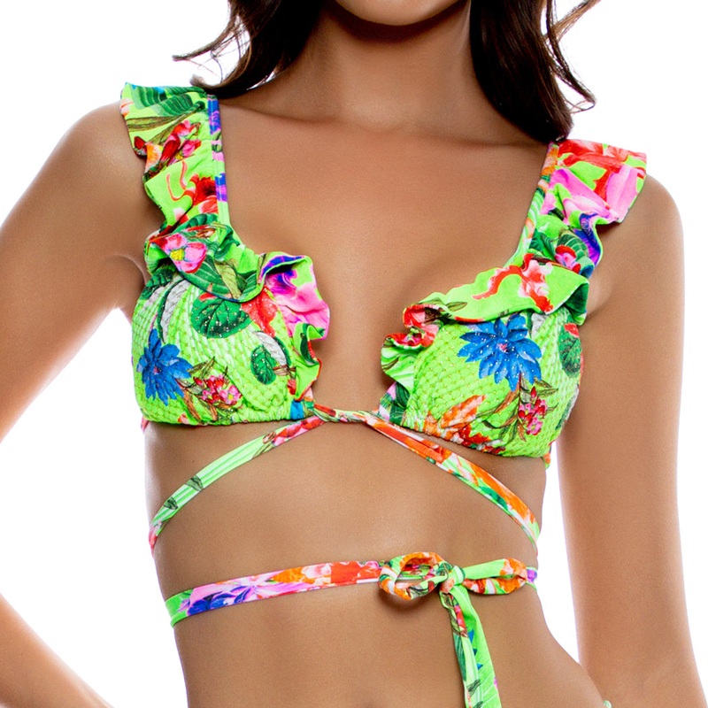 LULI TROPICS – Ruffle Deep V Wrap Triangle Top