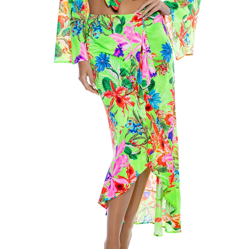 LULI TROPICS – Ruffled High-lo Slit Skirt