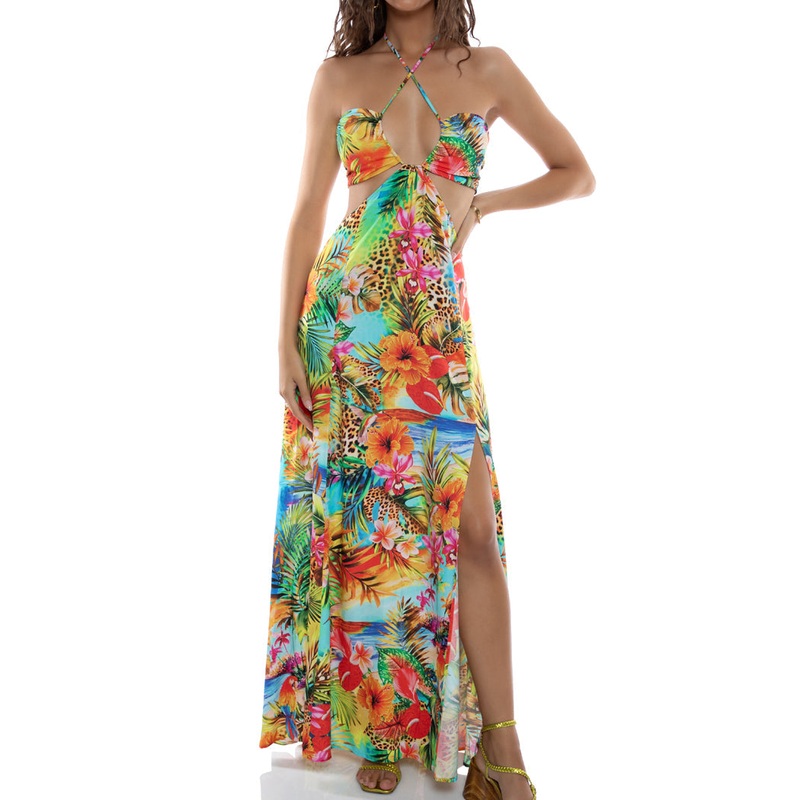BIRDS OF PARADISE – Bandeau Cut Out Front Slit Dress