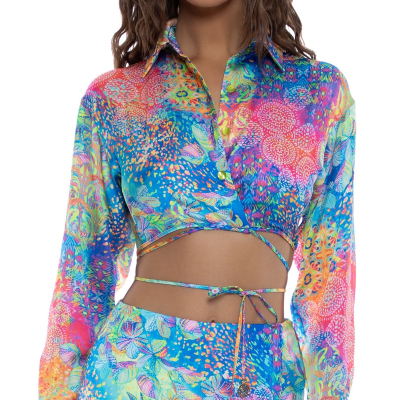 DECO GARDENS – Collared Wrap Crop Top
