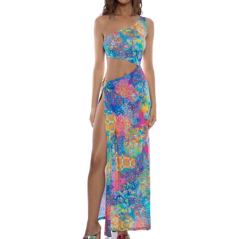 DECO GARDENS – One Shoulder Ring Cut Out Maxi Dress