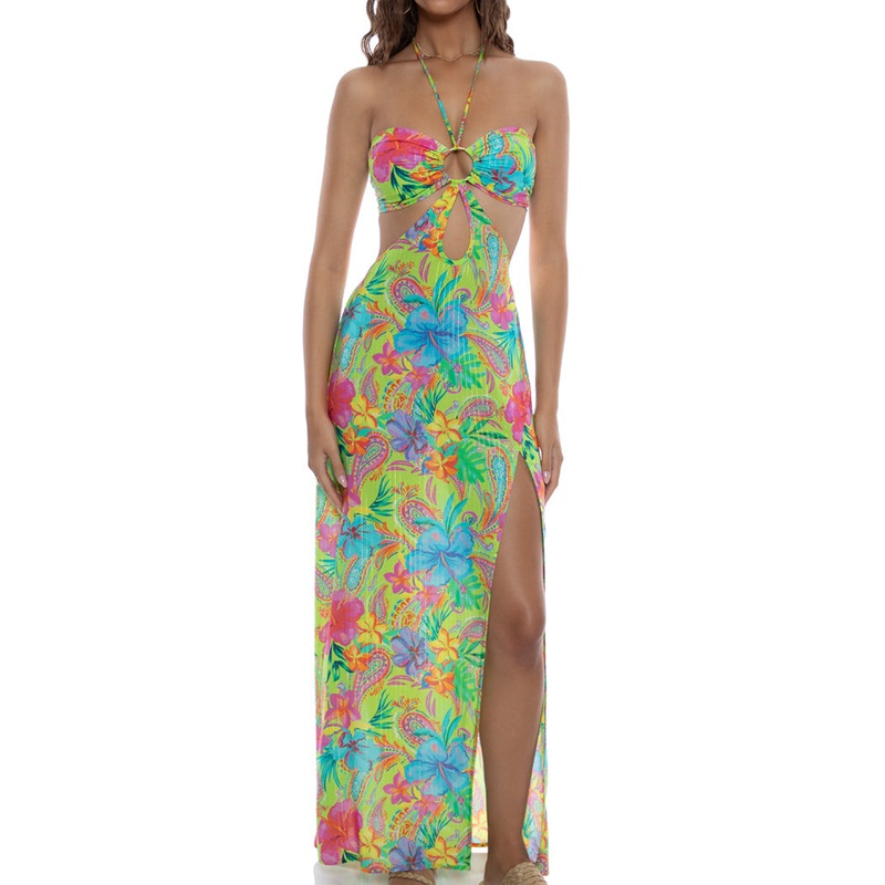 HIBISCUS DREAM – Bandeau Keyhole Long Dress