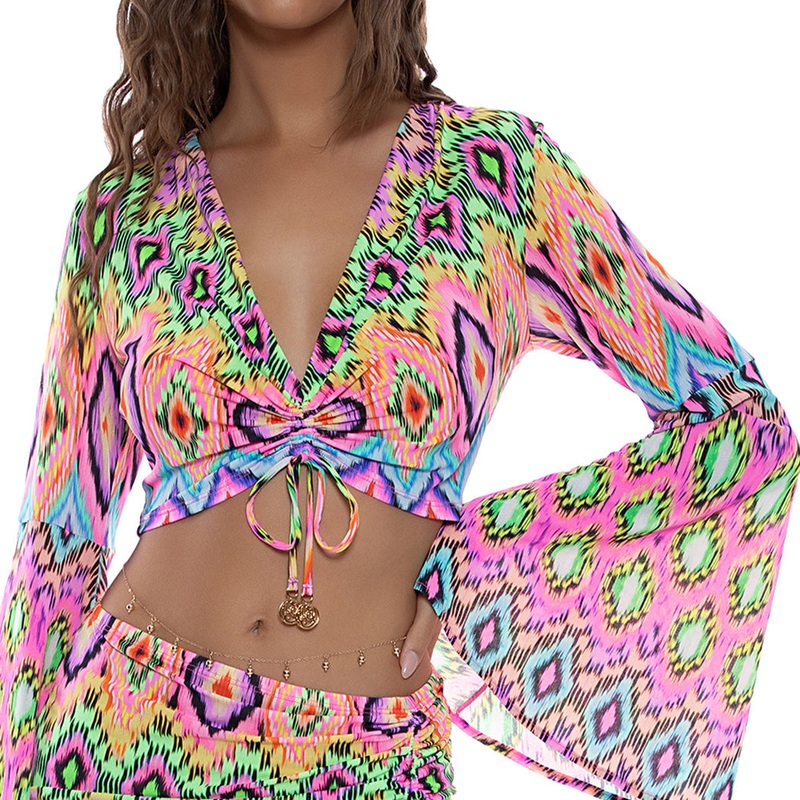 MIAMI SORBET – Bell Sleeve Scrunched Crop Top