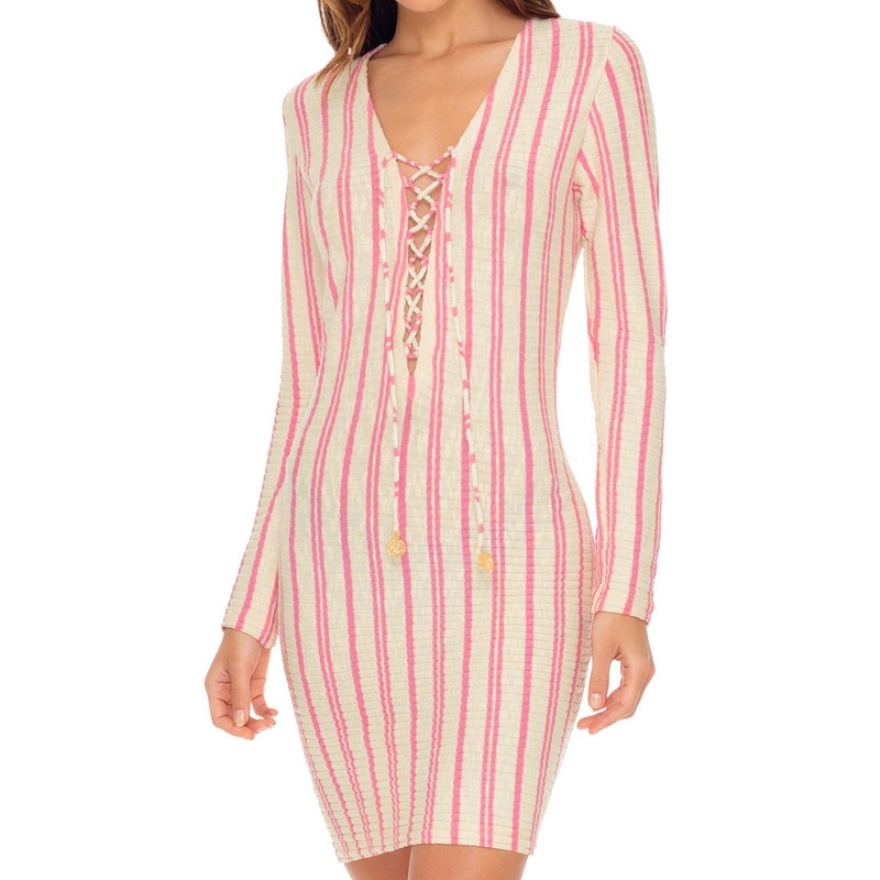 CHAMPAGNE POP – Deep V Laced Up Short Dress