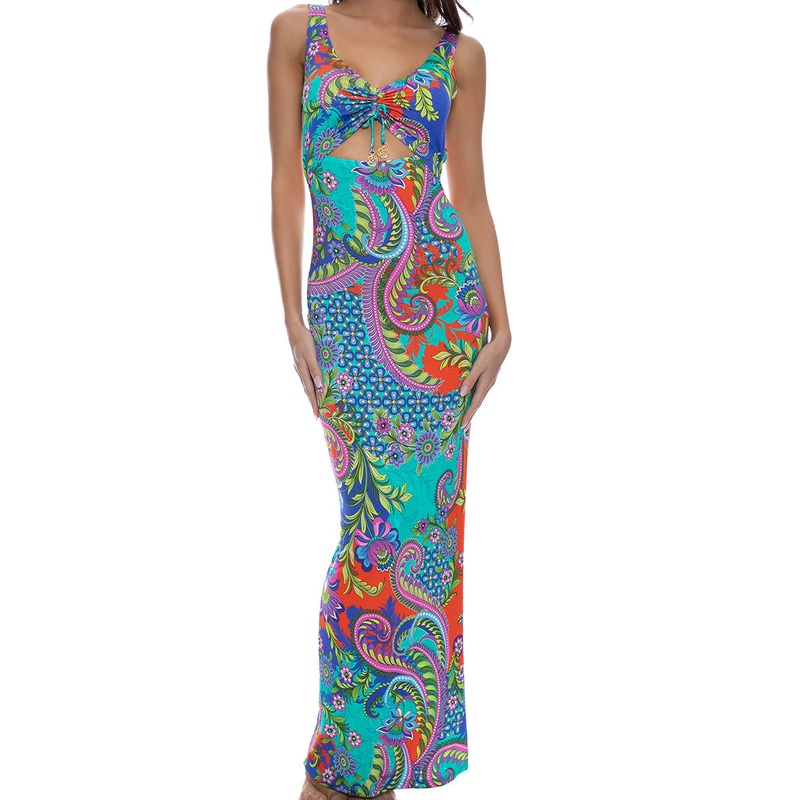 IN THE GROOVE – Drawstring Peek A Boo Maxi Dress