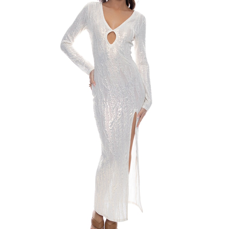 OPALESCENCE – Long Sleeve Keyhole Cut Out Maxi Dress