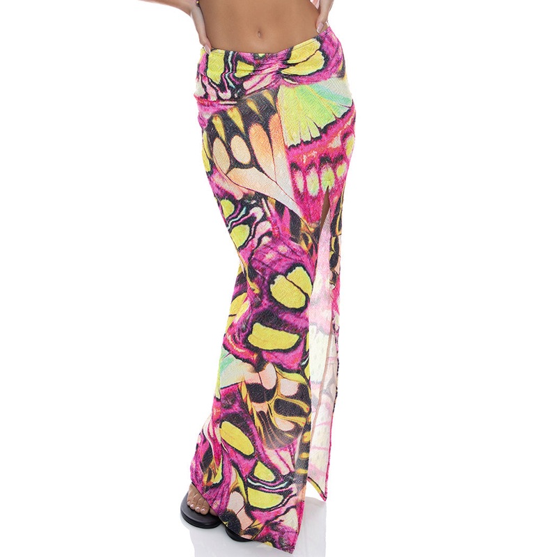 FLUTTER – Ruched Front High Slit Maxi Skirt