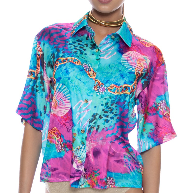 TREASURE – Collared 3/4 Sleeve Button Up Shirt