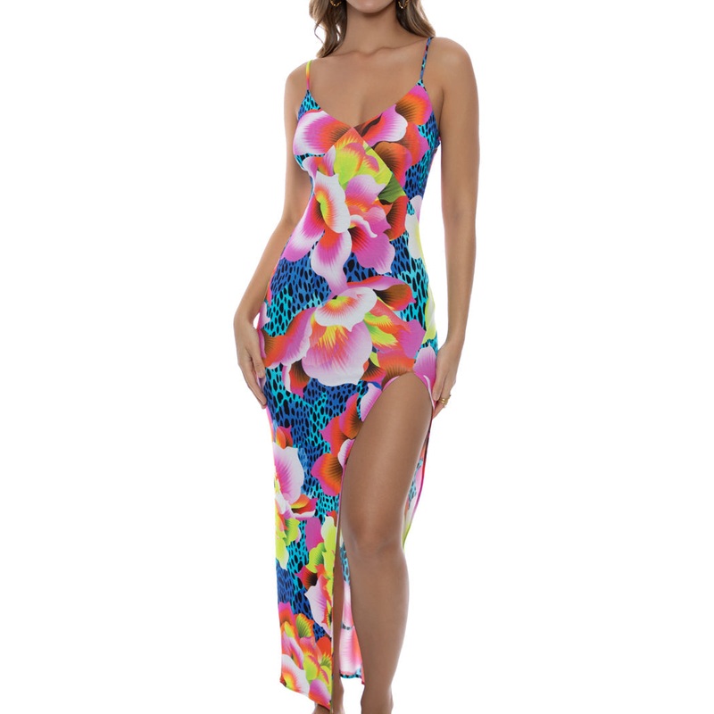 TROPICAL ILLUSIONS – Fitted Side Slit Maxi Dress