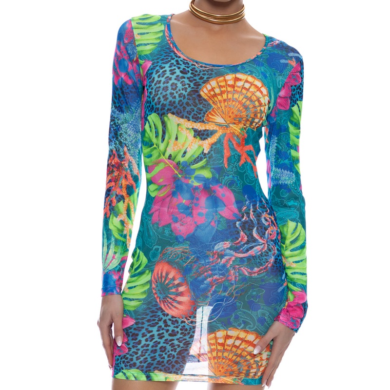 TROPICAL SIREN – Long Sleeve Mini Dress