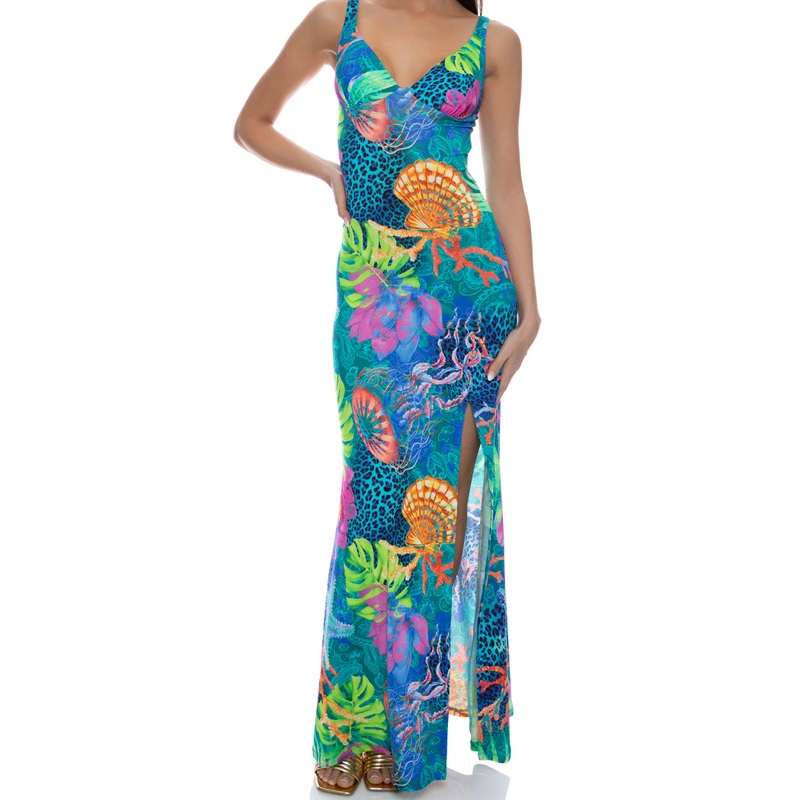 TROPICAL SIREN – Plunge Long Dress