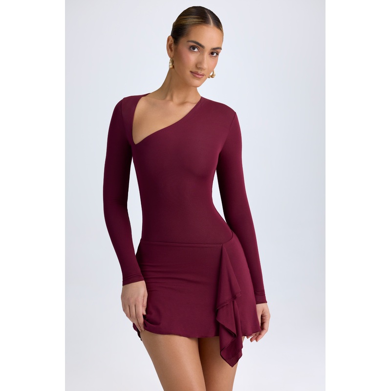 Modal Asymmetric A-Line Mini Dress in Wine Red