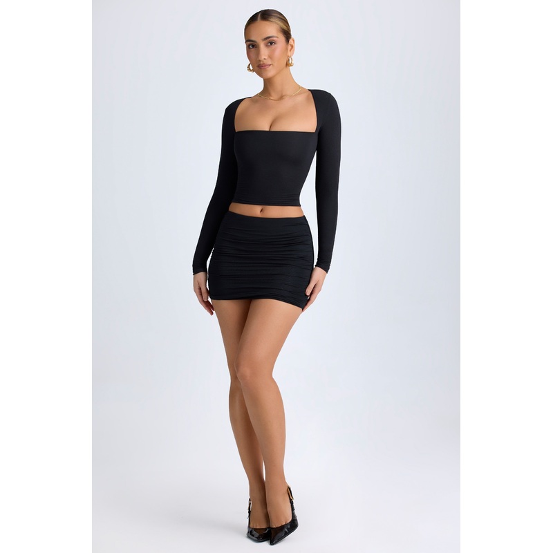 Modal Halterneck Ruched Top in Black