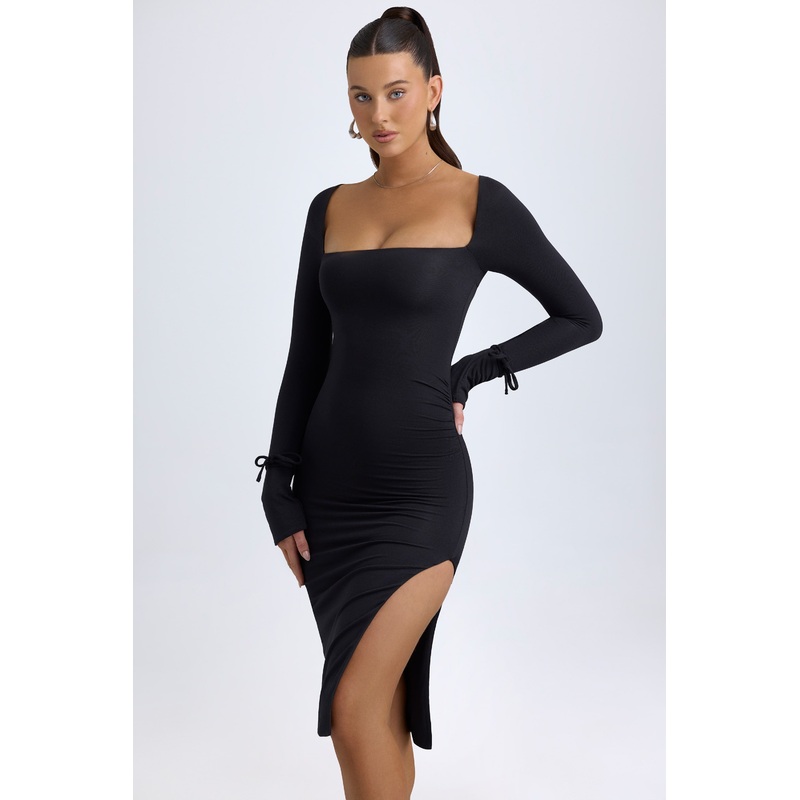 Modal Square-Neck Midi Dress in Black