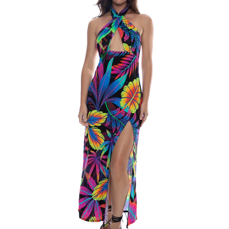 NEON NIGHTS – Halter Neck Cut Out Long Dress
