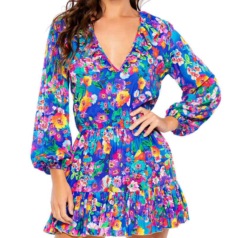 WATER BLOSSOMS – Ruffled Deep V Frill Hem Dress