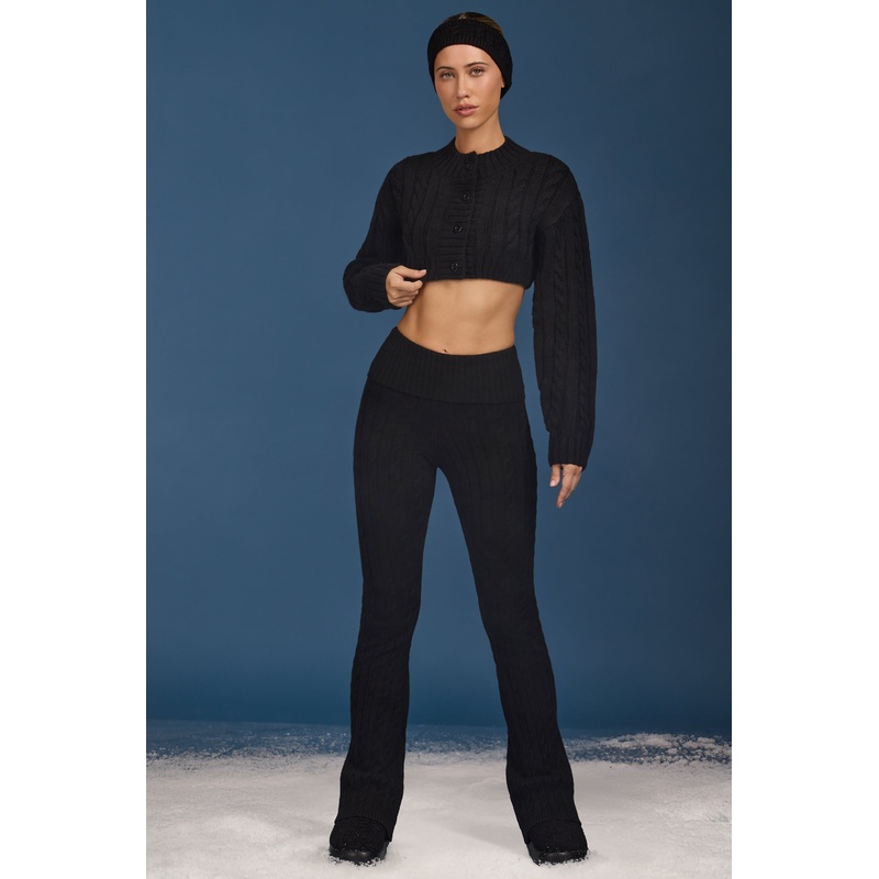 Cable-Knit Flared Trousers in Black