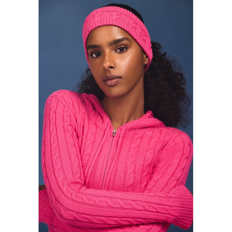 Cable-Knit Headband in Hot Pink