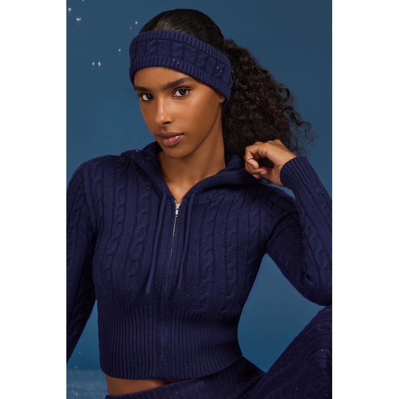 Cable-Knit Headband in Navy